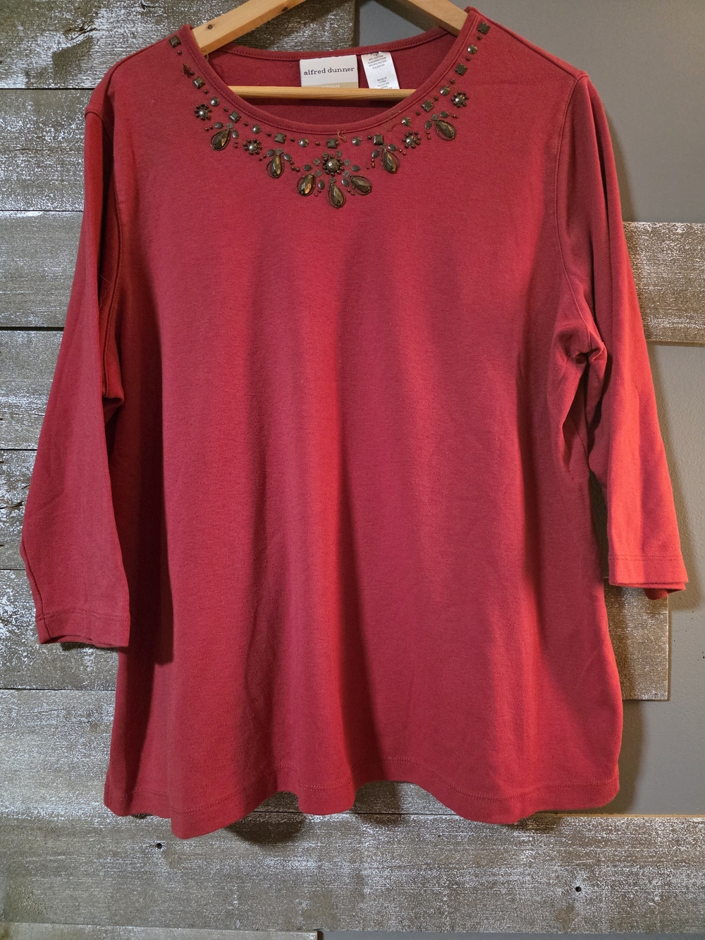 Alfred Dunner Red Jeweled Neckline Knit Blouse